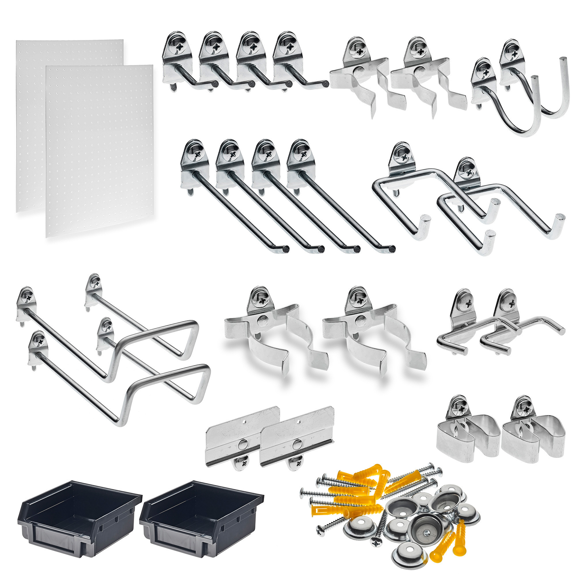 Triton Products DuraHook Wall Organizer, 1 Pegboard, 24 Hooks, 2 Hanging Bins